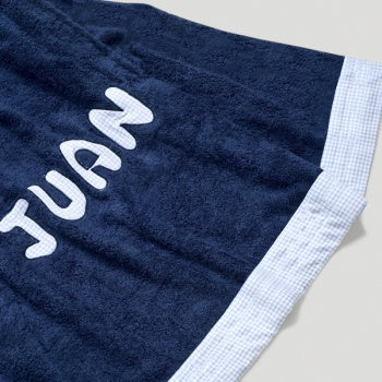 Toalla Playa Personalizada Azul Marino Con Vichy