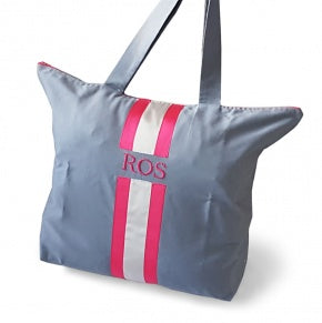 Bolsa Playa Azul Pizarra Con Fucsia Y Plata