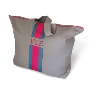 Bolsa Playa Personalizada Gris Oscuro Con Cobalto Y Fucsia