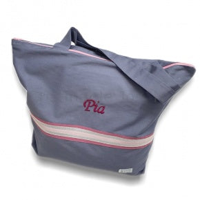 Bolsa Playa Azul Pizarra Con Plata Y Rosas
