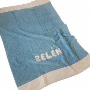 Toalla Playa Personalizada Azul Cobalto Con Lino Natural
