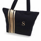 Bolsa Playa Lino Negro Cintas Doradas