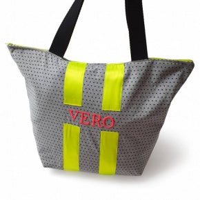 Bolsa Playa Gris Estrellita Negra Con Amarillo Y Rosa Flúor