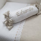 Conjunto Cuna En Lino Natural, Plumetti Blanco Y Pasacintas