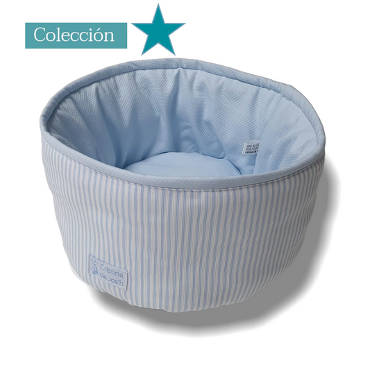 Cesto Reversible Pañales Y Cremas Azul con Raya Azul