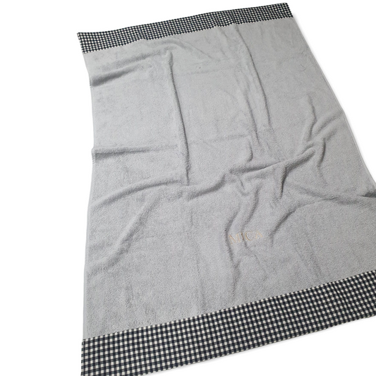 Toalla Playa Gris con Vichy Negro